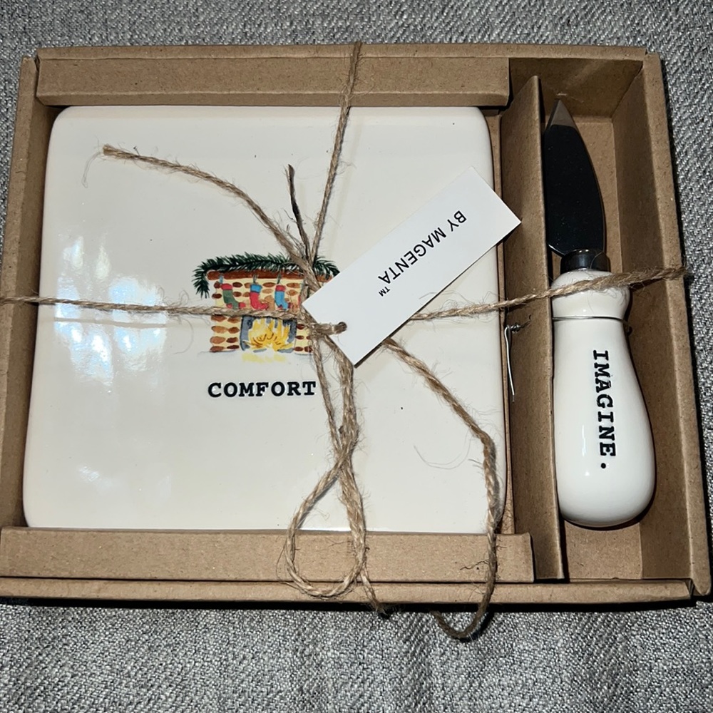 Rae Dunn‎ Comfort Imagine Cheese Board Knife Set Fireplace Christmas Stockings